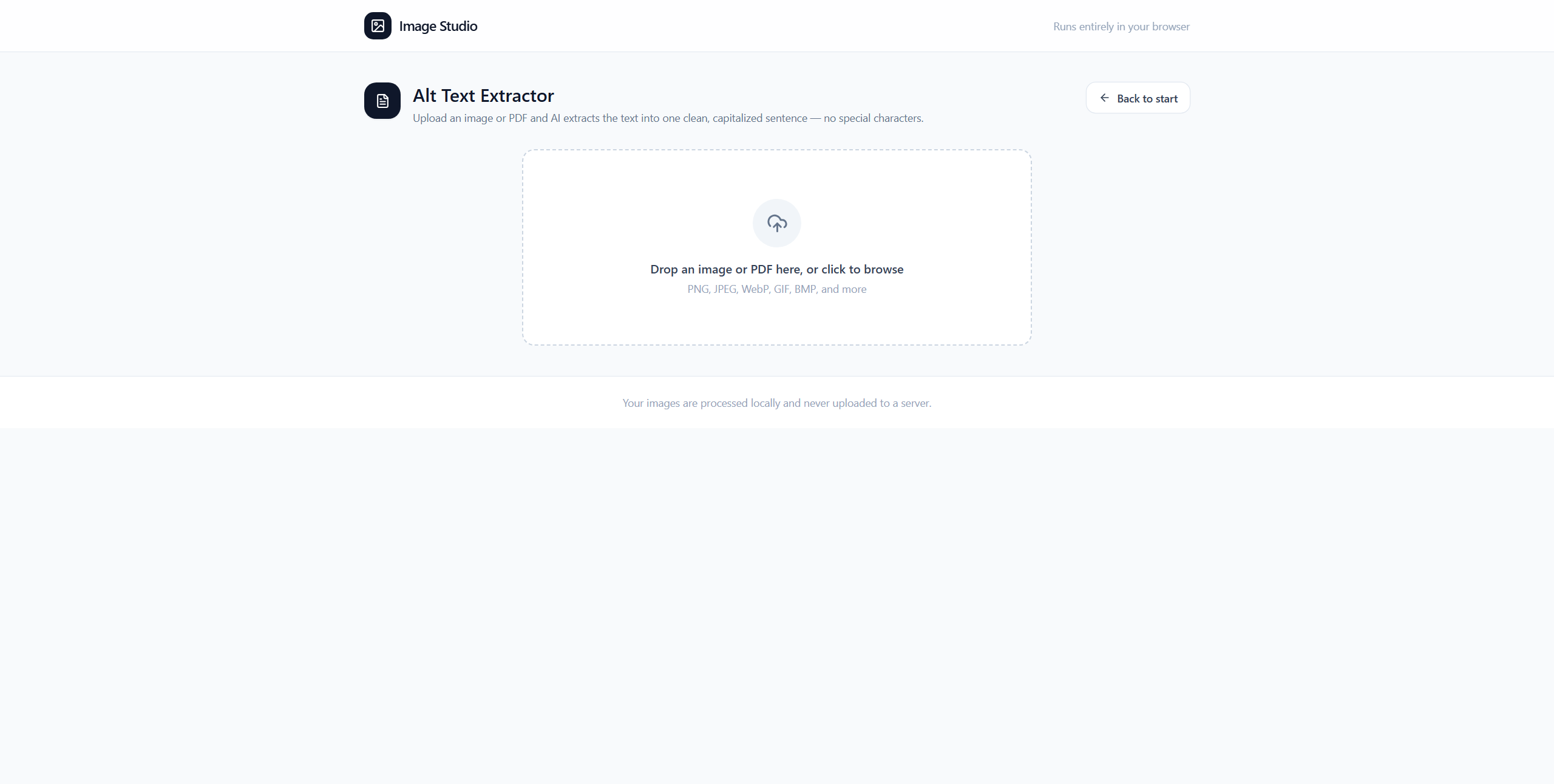 Image Studio alt-text file upload interface