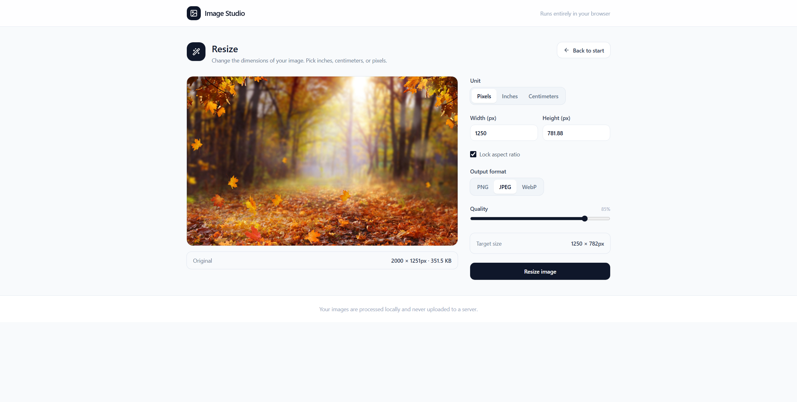 Image Studio resize controls