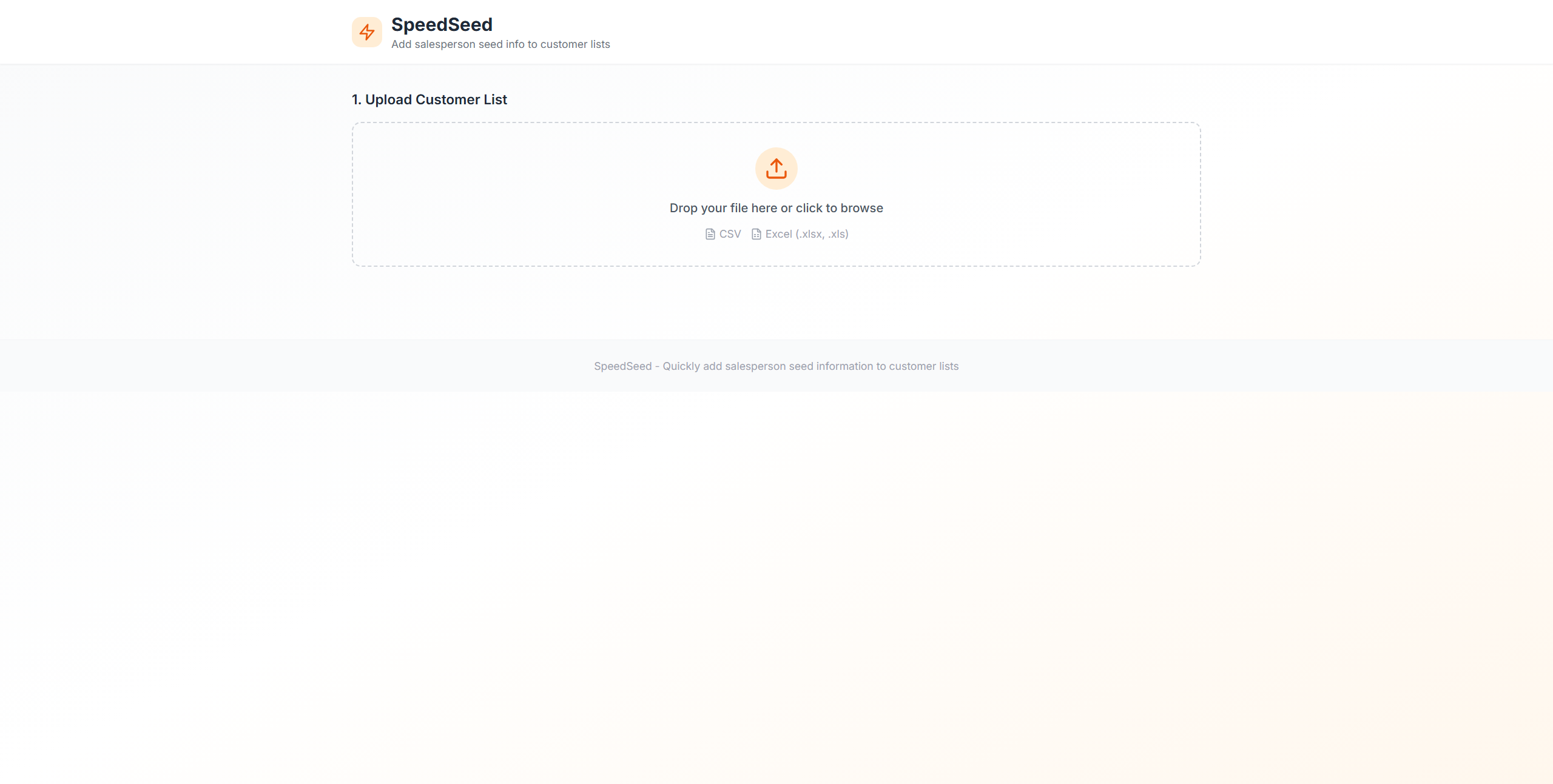 SpeedSeed customer-list upload interface