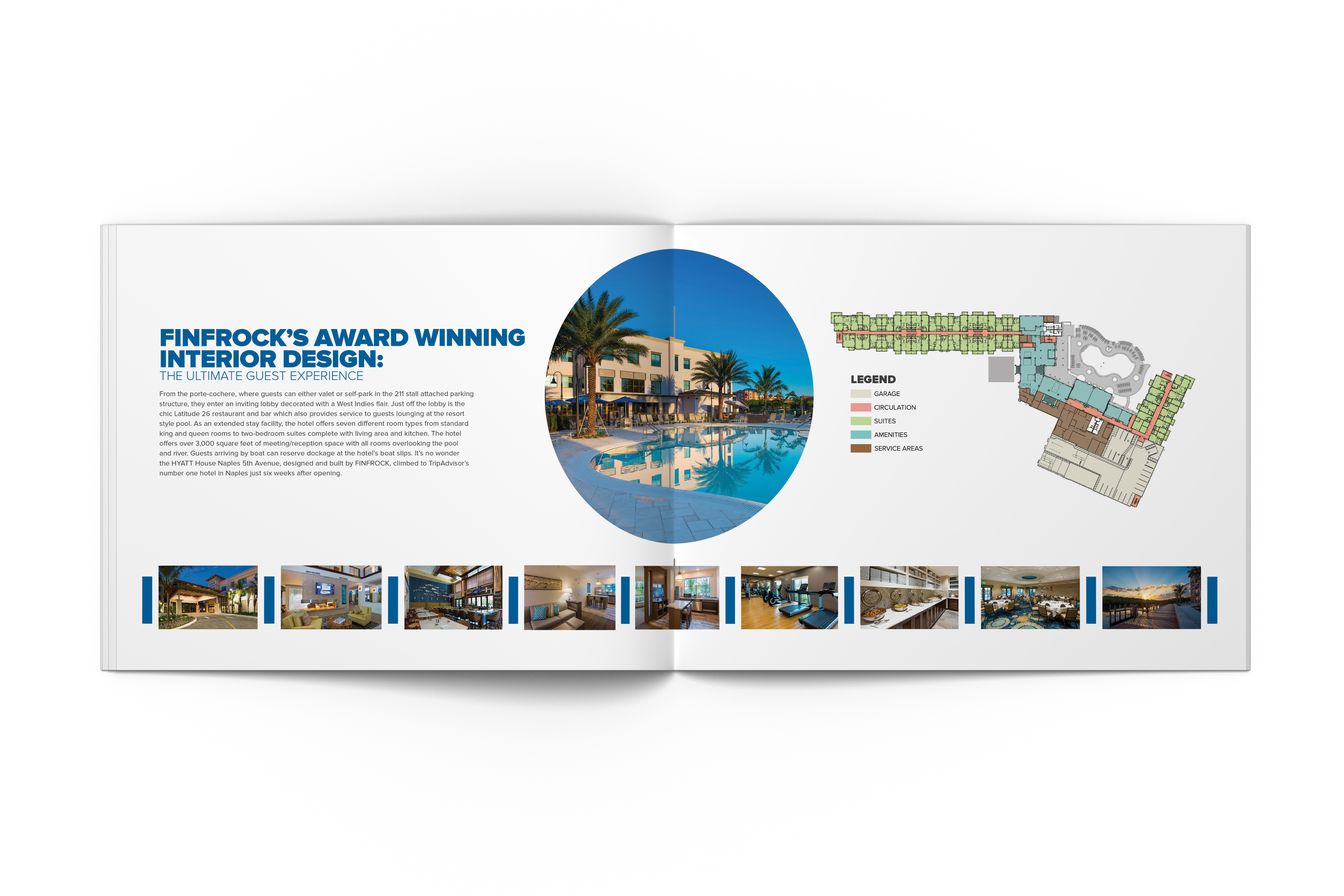 Hyatt House Naples publication spread with timeline and DualDeck Building System story