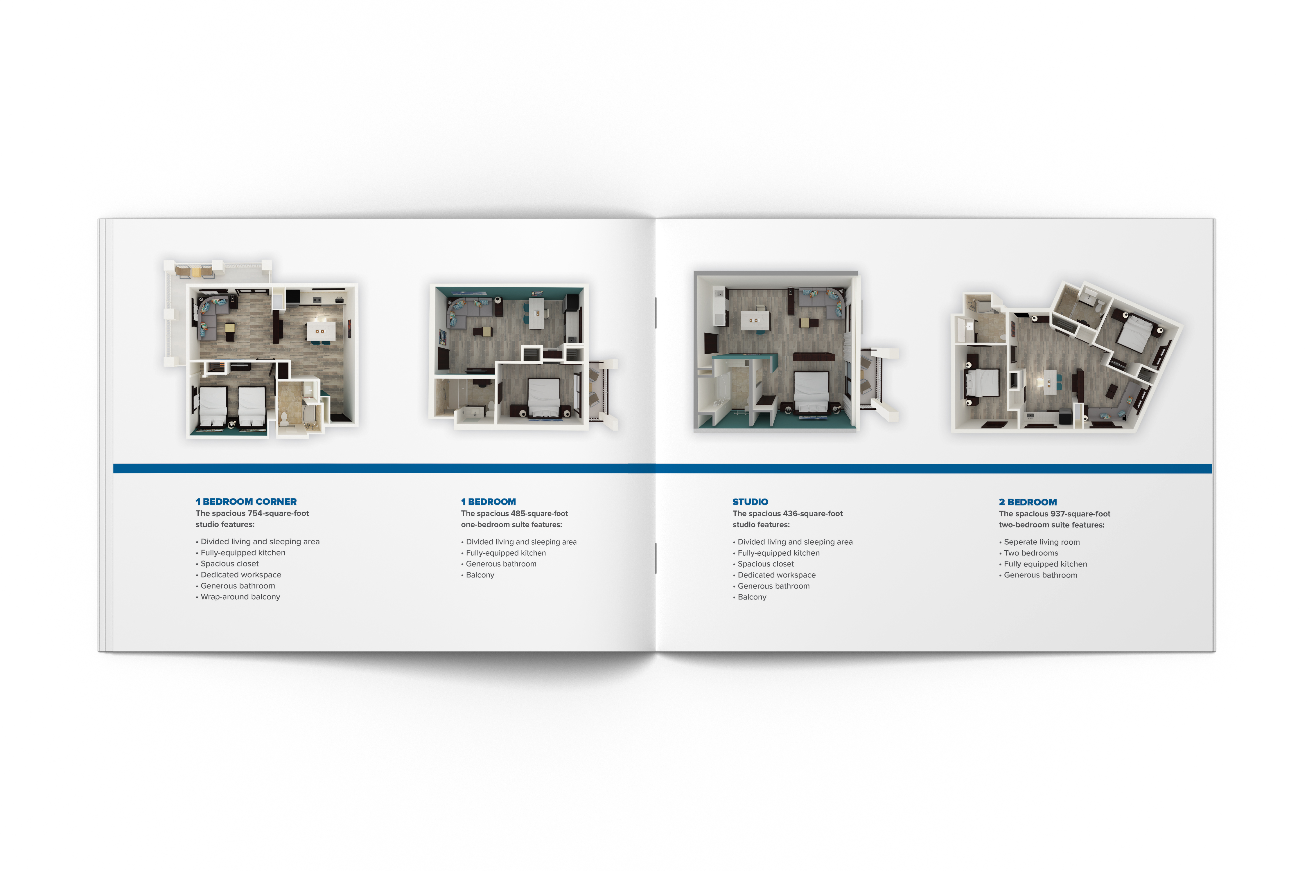 Hyatt House Naples publication spread with unit layouts
