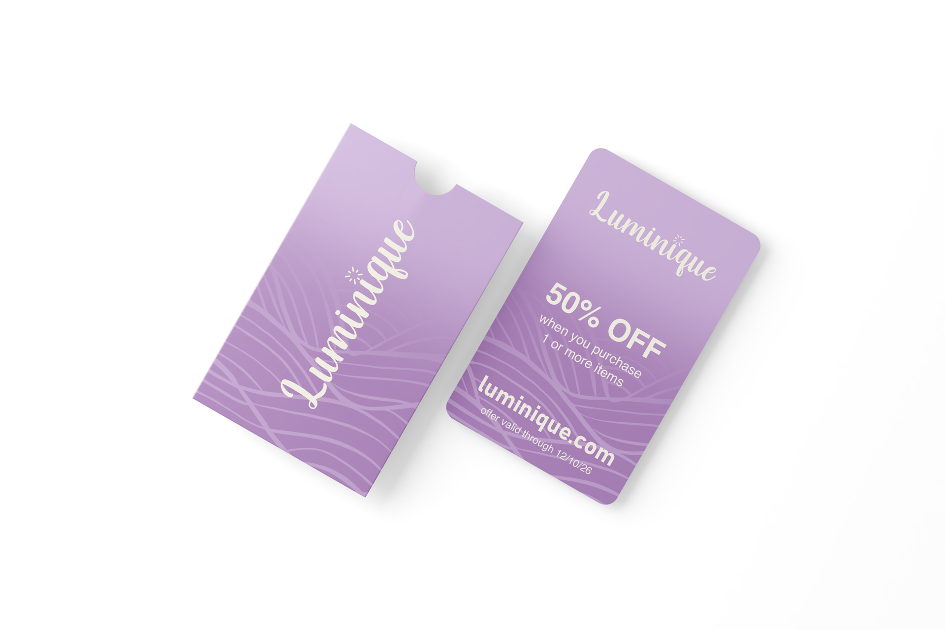 Luminique branded gift card and sleeve