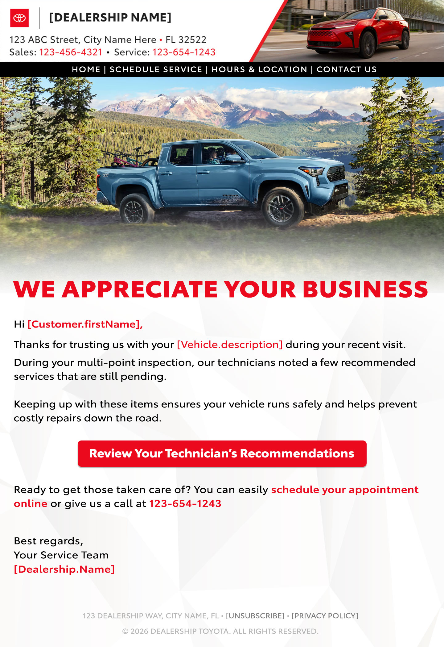 Toyota declined service email campaign