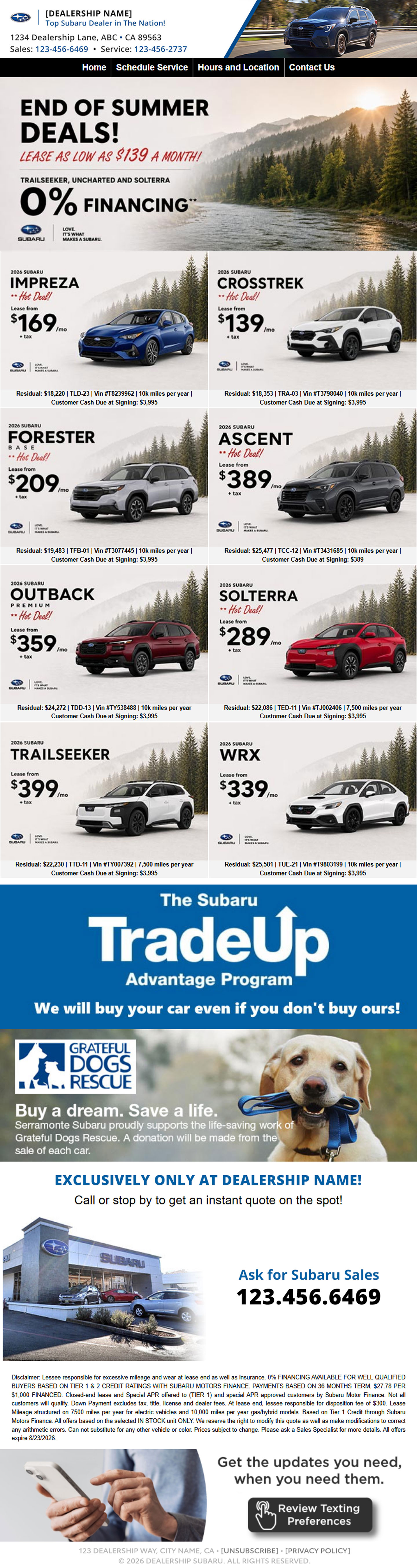 Subaru sales email after redesign