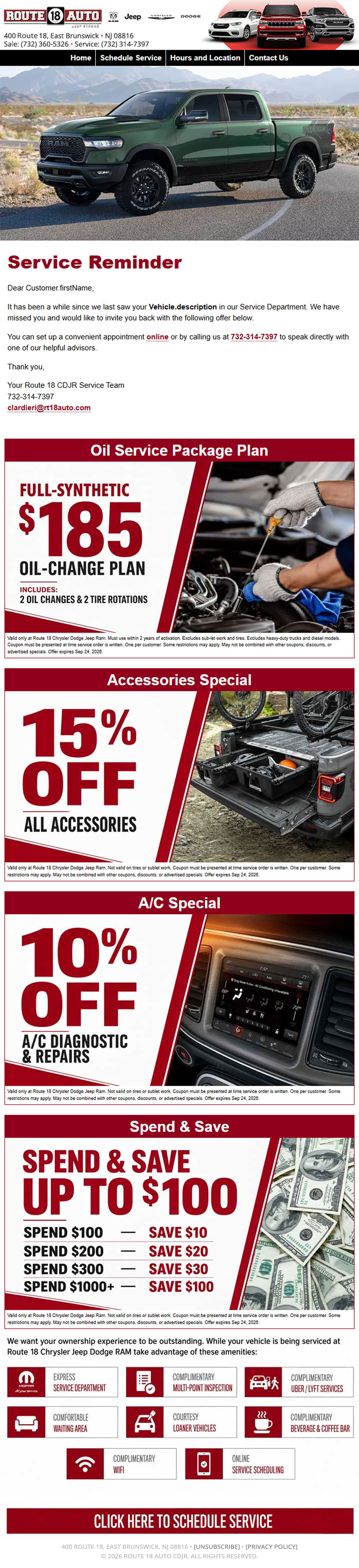 Route 18 Auto sales email after redesign